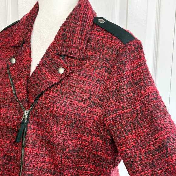 Lucky Brand Red Shaggy Tweed Long Sleeve Zippered Moto Jacket Large - Picture 6 of 16